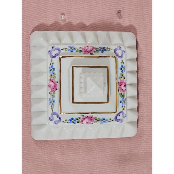 Westmoreland Milk Glass Footed Pedestal Wedding Box Candy Dish Hand Painted 10” - Picture 13 of 16